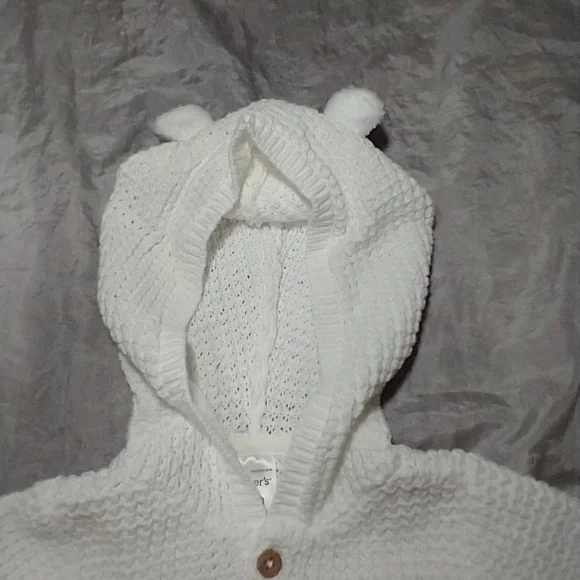 Carter's 100% Cotton Knitted White Hooded Jacket Sweater Cardigan Unisex - Picture 4 of 7